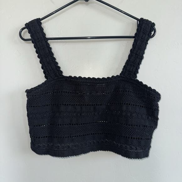 aerie Tops - Aerie Crochet Knit Boho Lace Crop Top Black Woman’s Size L Stretch